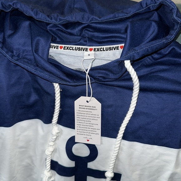 Exclusive small hooded long sleeved top with anchor print blue and white New - Picture 2 of 5